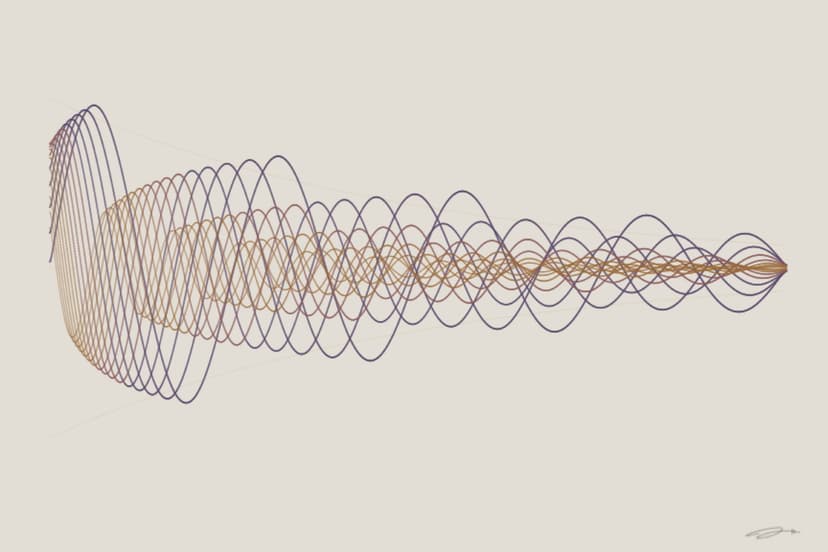 Harmonic Decay — mathematical art print from the LONGING series exploring reaching toward what recedes, the ache of distance